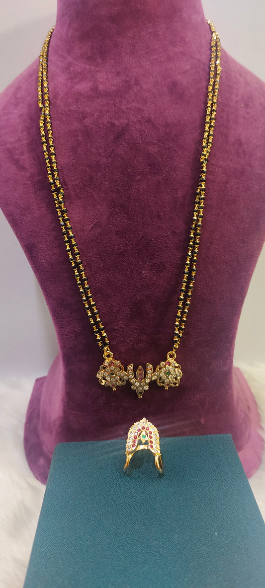 Pure panchaloham pendant with micro black beads with free panchaloham vanki ring