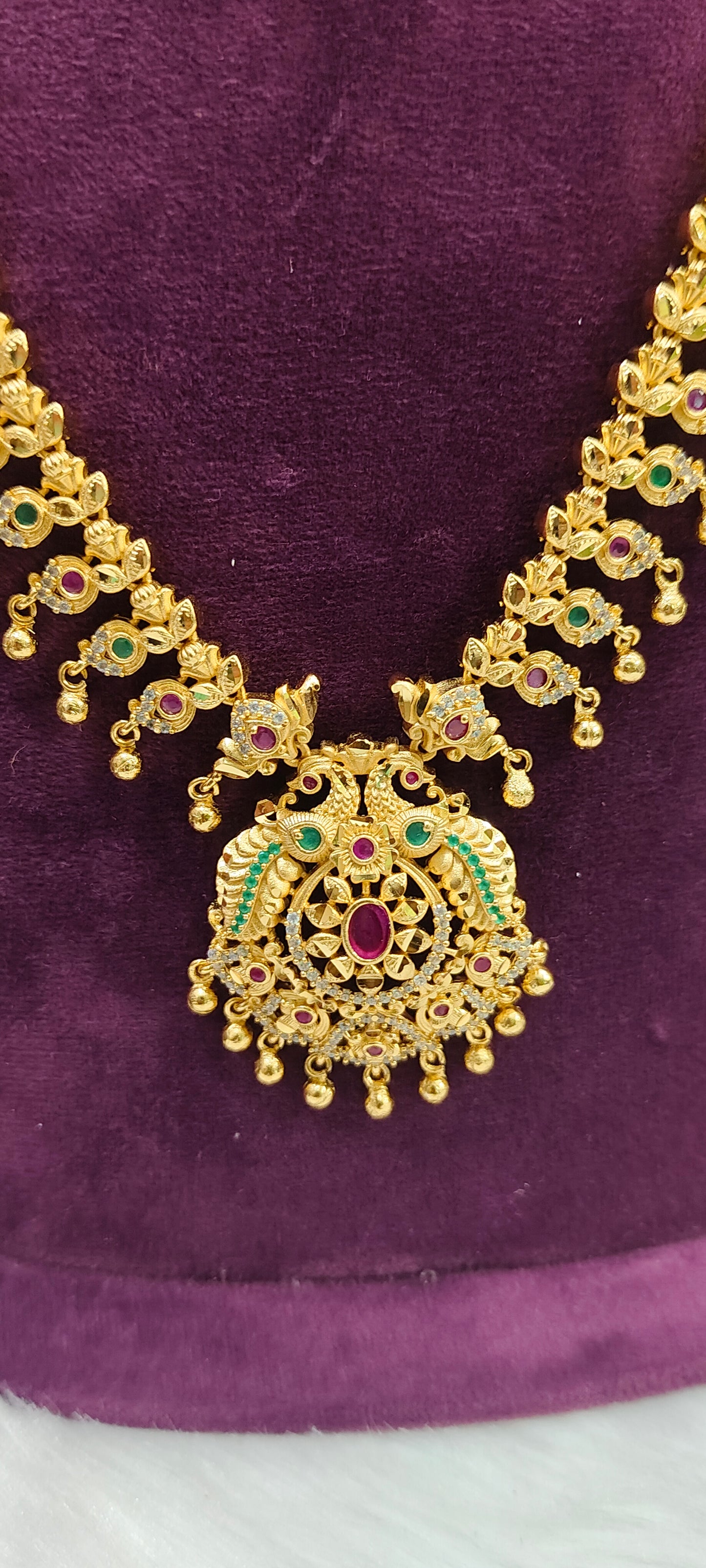 100% gold look long muvvala haram