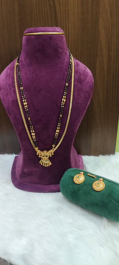 Premium micro gold plated daily wear 26" Length thali chain, 28" black beads and mangalsutra combo