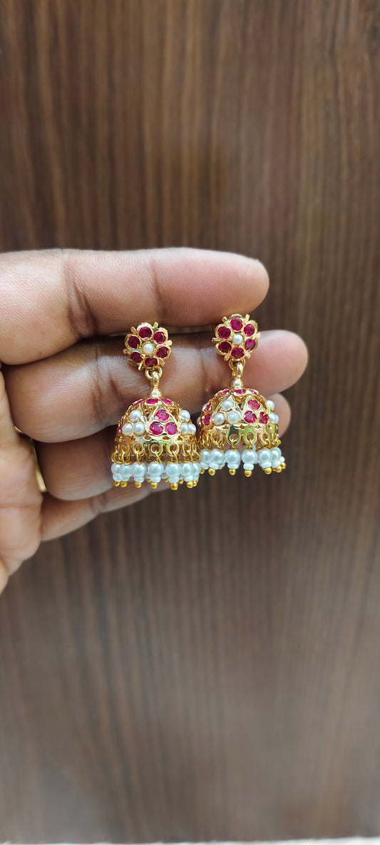 Pure panchaloham ruby and pearl combination jumkas