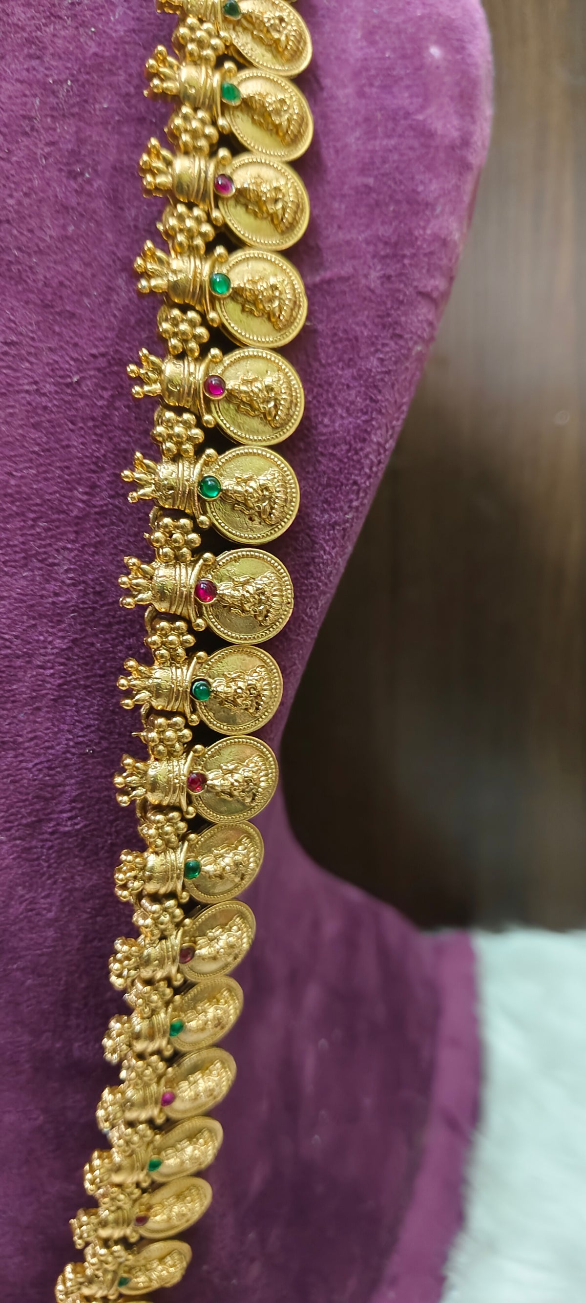 Budjet friendly gold look long haram cum vaddanam