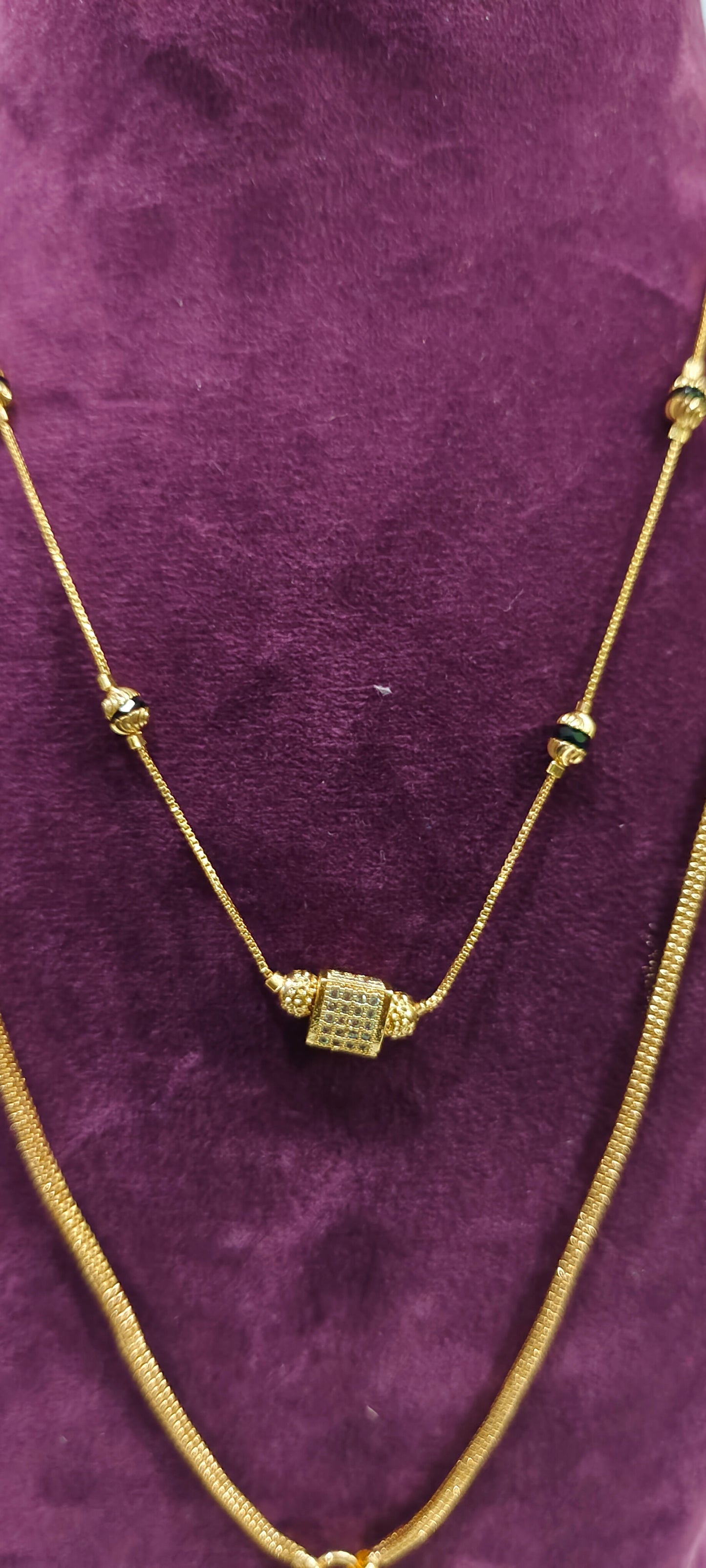 Premium micro gold plated 4 set combo (thali chain, short black beads vanki ring panchaloham earrings)