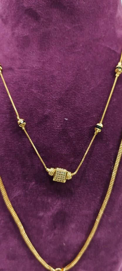 Premium micro gold plated 4 set combo (thali chain, short black beads vanki ring panchaloham earrings)