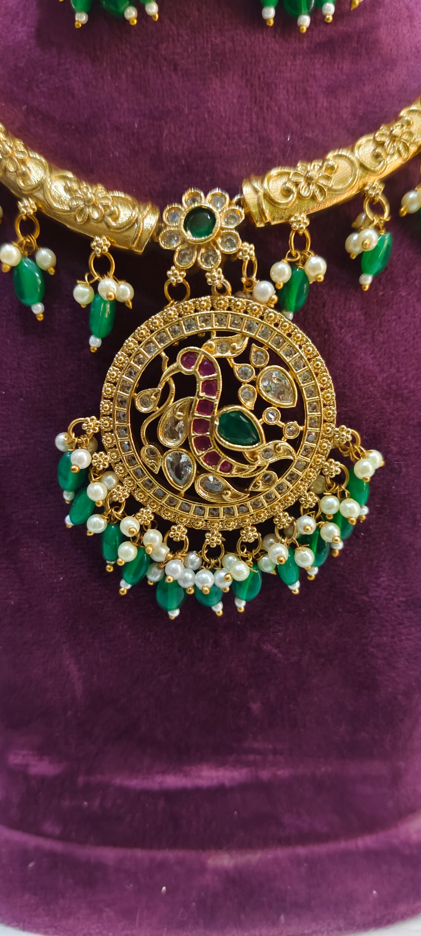 Premium nakshi kante necklace set with out god motive