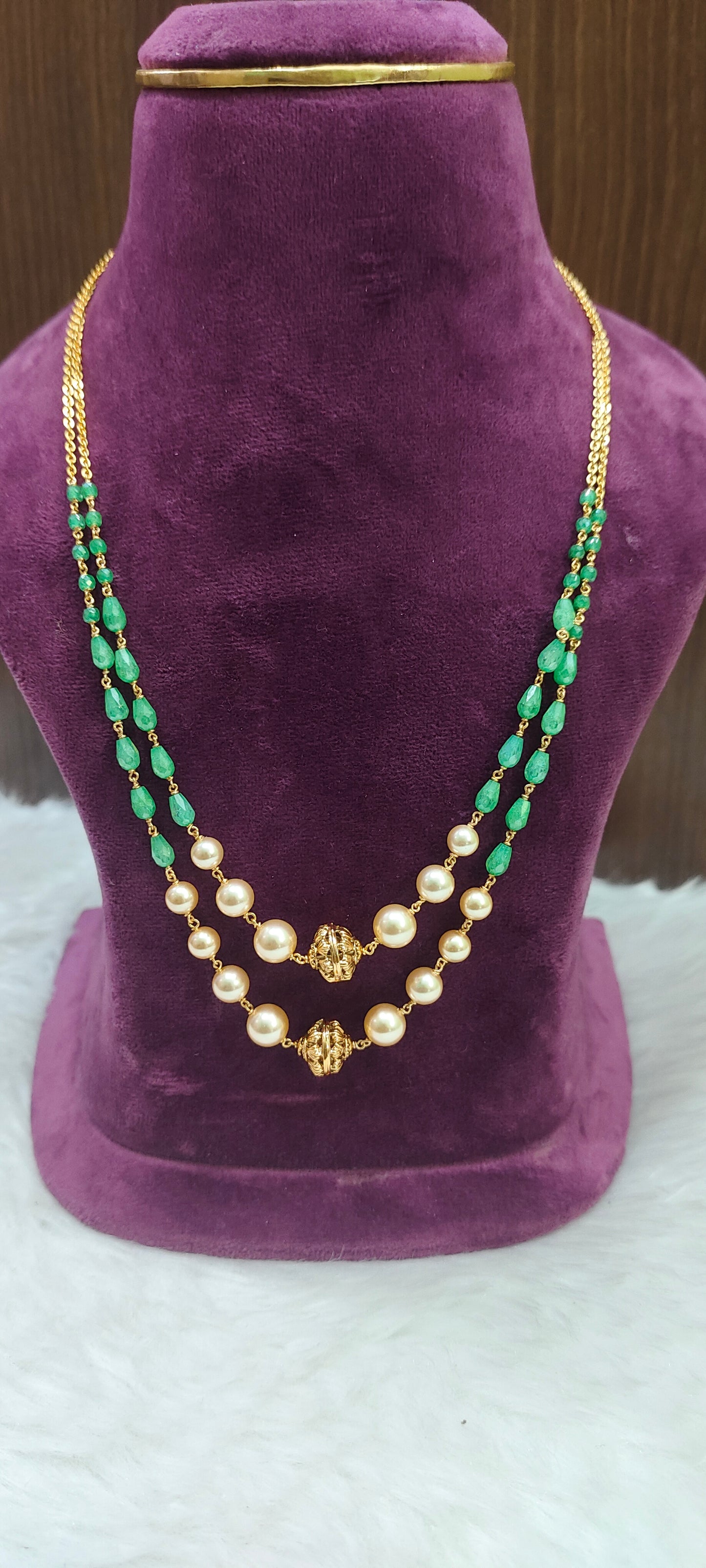Beautiful hand made real manulu Swarovski pearl 2 step chain with 18"length