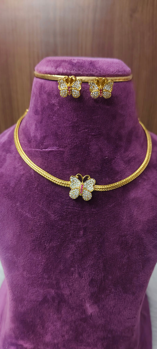 Simple butterfly choker set with earrings