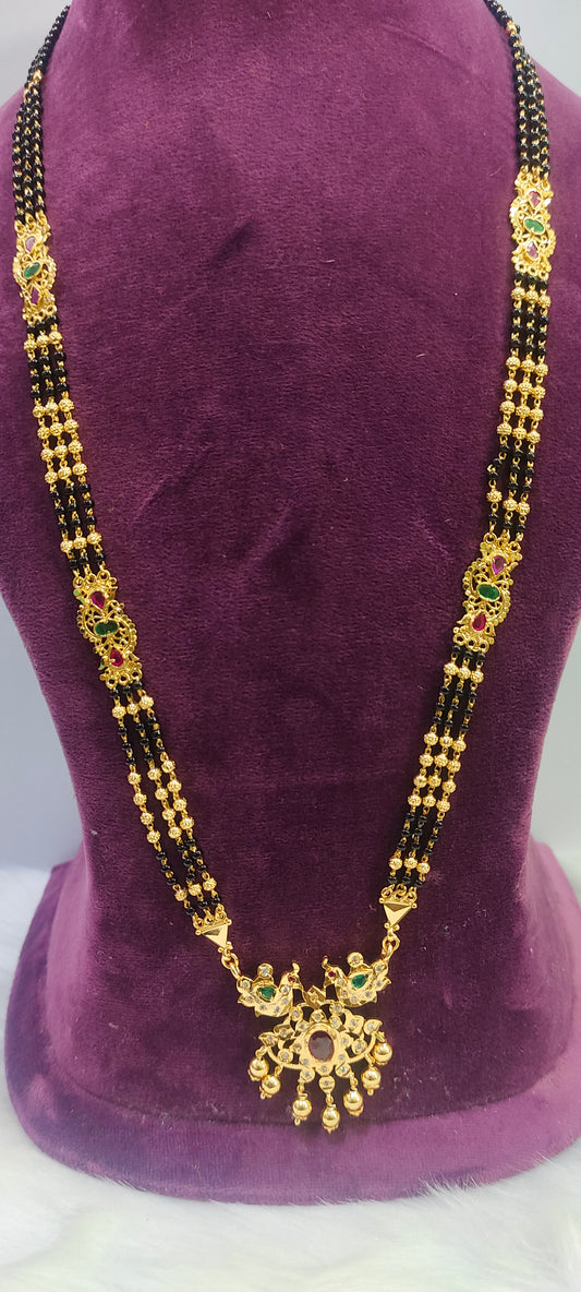 Premium gold look 30" length black beads