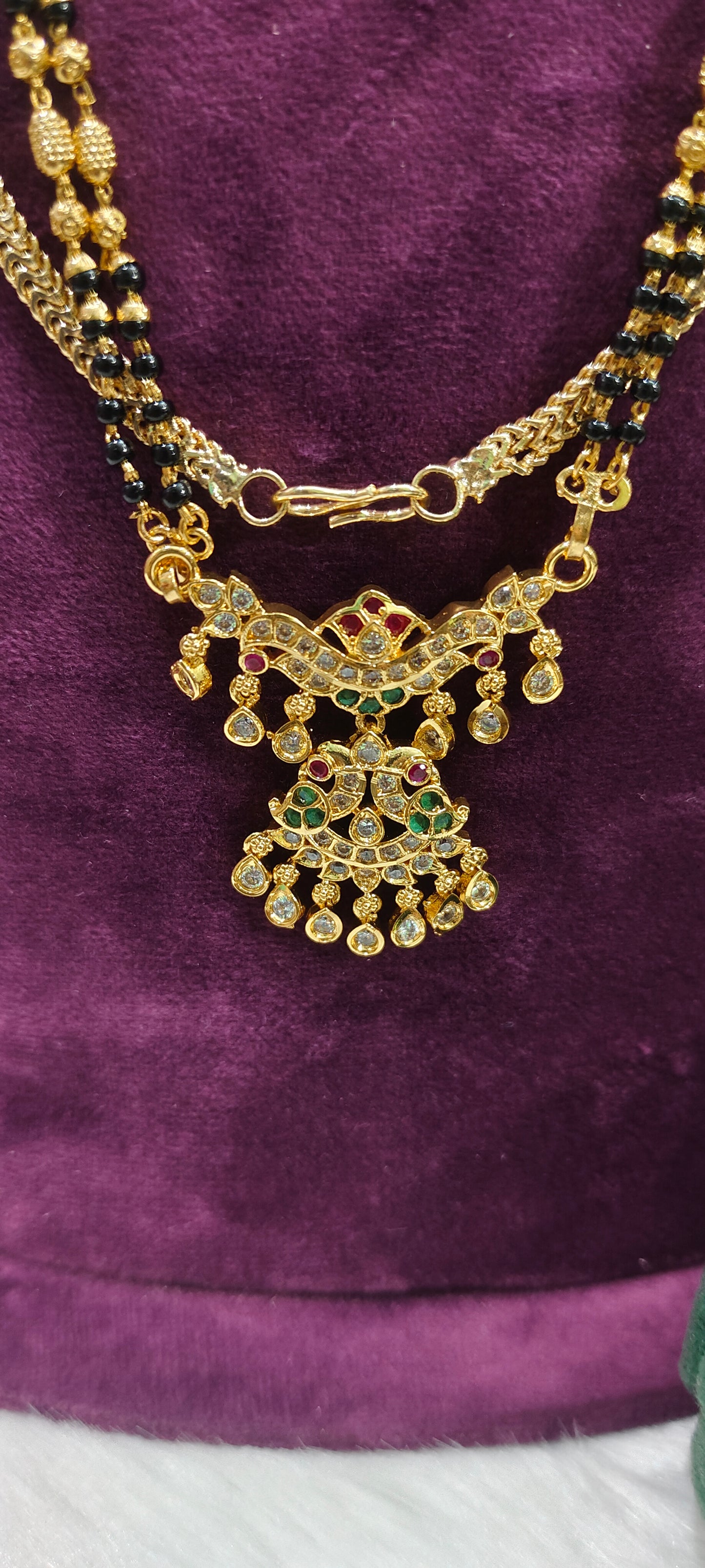 Premium micro gold plated daily wear 26" Length thali chain, 28" black beads and mangalsutra combo