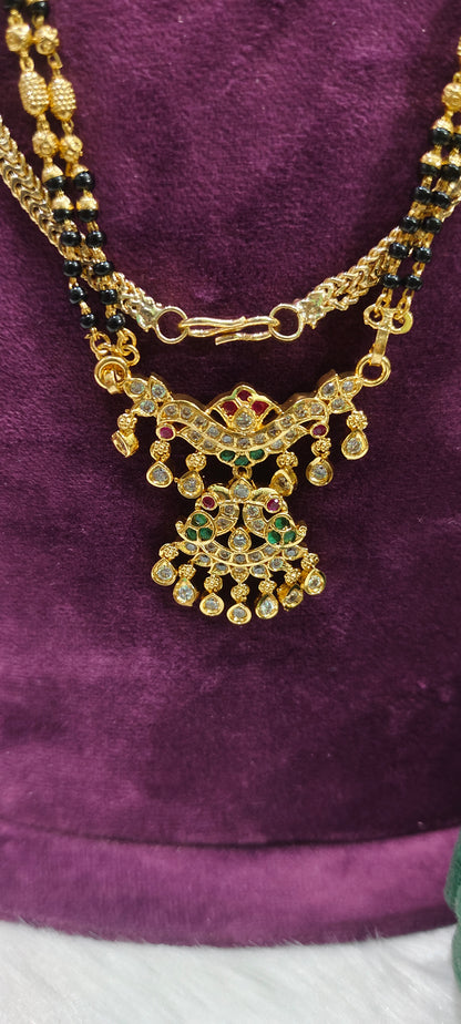 Premium micro gold plated daily wear 26" Length thali chain, 28" black beads and mangalsutra combo